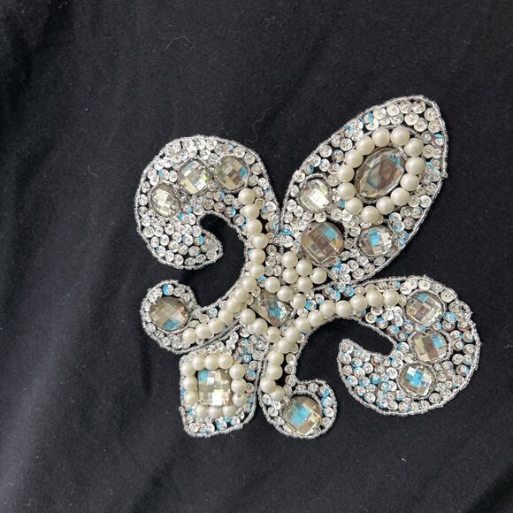 BOSTON PROPER Y2K Bling Hoodie Womens Small Black Fleur De Lis Rhinestone Jacket - Picture 7 of 11